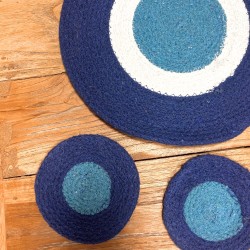 Set of Jute Cotton Coasters and Placemats Eye of Protection - Turkish Eye - 4 Coasters and 4 placemats