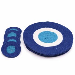 Juego de Posavasos y Manteles Individuales de Yute Algodón Ojo de Protección - Ojo Turco - 4 Posavasos y 4 manteles individuales