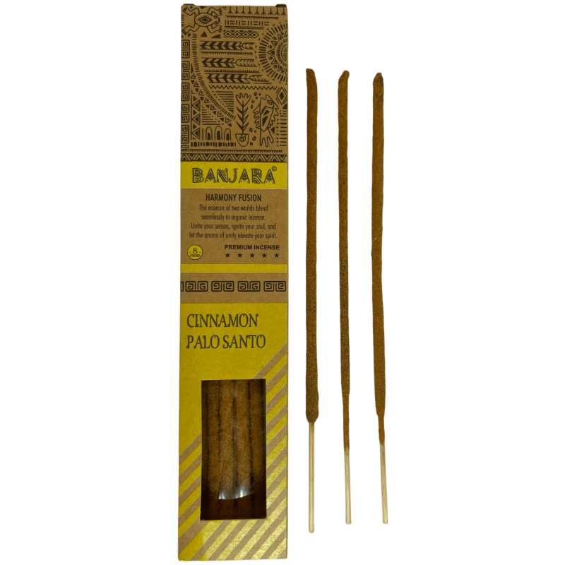 Tămâie Banjara Palo Santo Cinnamon Harmony Fusion Premium Tămâie - 8 bețișoare de artizanat-Tămâie Banjara Palo Santo-HOSTENATURA