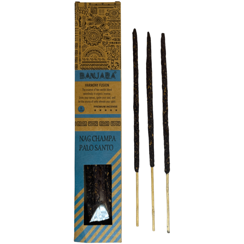 Tămâie premium Banjara Palo Santo Nag Champa Harmony Fusion - 8 bețișoare lucrate manual-Tămâie Banjara Palo Santo-HOSTENATURA