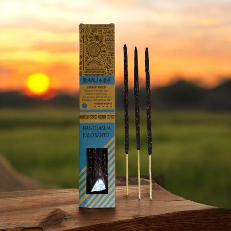 Incienso Banjara Palo Santo Nag Champa Armonía Fusión Incienso Premium - 8 varillas artesanales