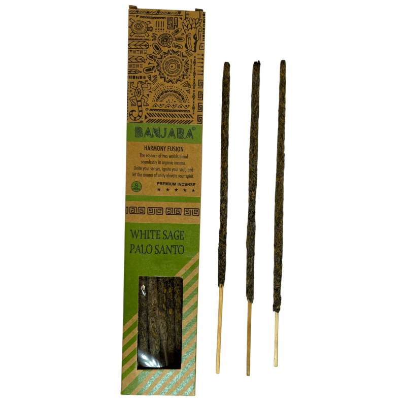 Banjara Incense Palo Santo White Sage Harmony Fusion Premium Incense - 8 Craft Sticks-Banjara Palo Santo Incense-HOSTENATURA