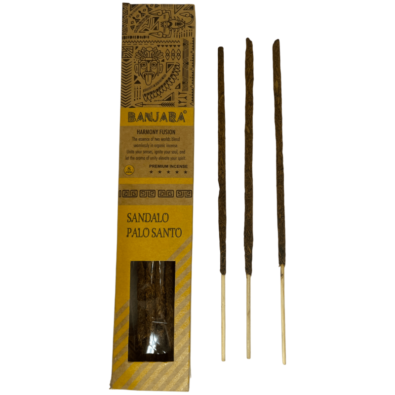 Tămâie Banjara Palo Santo Sandalwood Harmony Fusion Premium Tămâie - 8 bețișoare de artizanat-Tămâie Banjara Palo Santo-HOSTENATURA