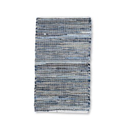 Petit Tapis 50x90 Tons Bleus - Coton et Jute Recyclés - Fabriqué à la main en Inde