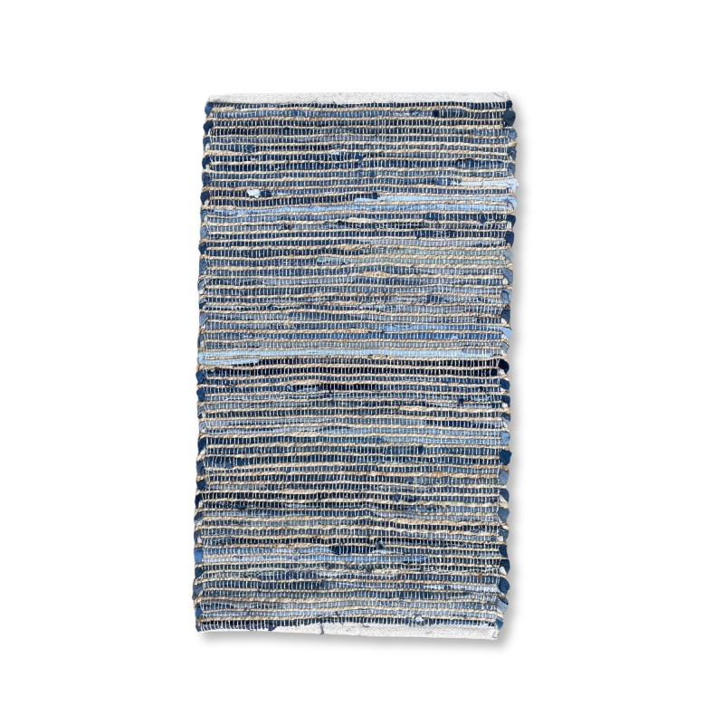 Small Rug 50x90 Blue Tones - Recycled Cotton and Jute - Handmade in India-JUTE AND RECYCLED COTTON CARPETS-HOSTENATURA