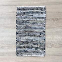 Klein vloerkleed 50x90 blauwe tinten - gerecycled katoen en jute - handgemaakt in India