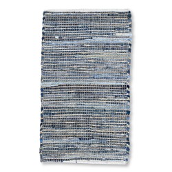 Tapis moyen 90x150 tons bleus - Coton recyclé et jute - Fabriqué à la main en Inde