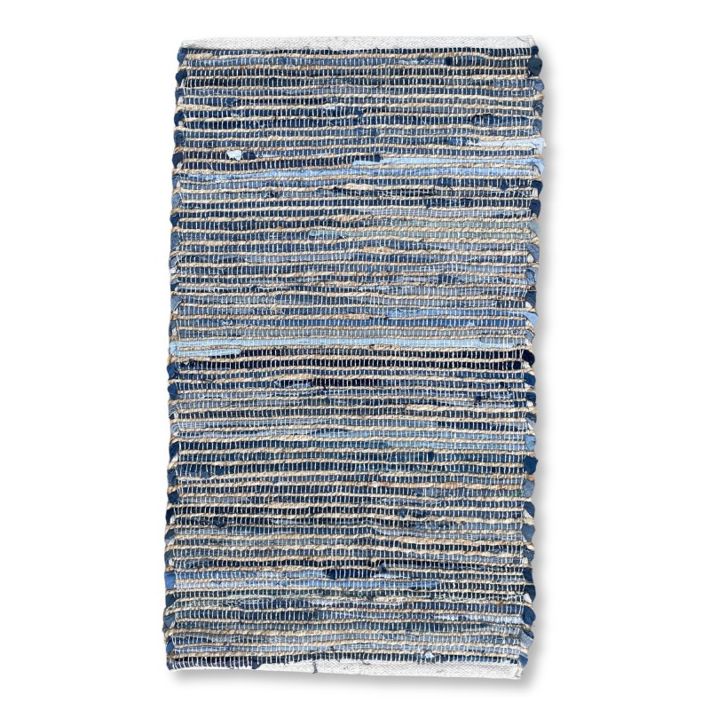 Medium Rug 90x150 Blue Tones - Recycled Cotton and Jute - Handmade in India-JUTE AND RECYCLED COTTON CARPETS-HOSTENATURA