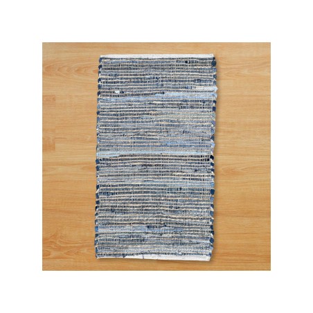 Medium Matta 90x150 Blå Toner - Återvunnen Bomull och Jute - Handgjord i Indien