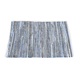 Grand Tapis 130x170 Tons Bleus - Coton et Jute Recyclés - Fabriqué à la main en Inde