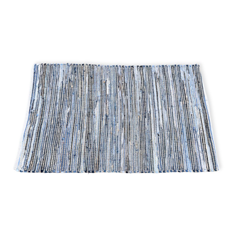 Grand Tapis 130x170 Tons Bleus - Coton et Jute Recyclés - Fabriqué à la main en Inde-TAPIS EN JUTE ET COTON RECYCLÉ-HOSTENATURA