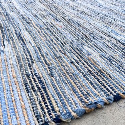 Alfombra Grande 130x170 Tonos Azules - Algodón y Yute Reciclado - Hecho a mano en India