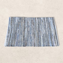 Groot vloerkleed 130x170 blauwe tinten - gerecycled katoen en jute - handgemaakt in India