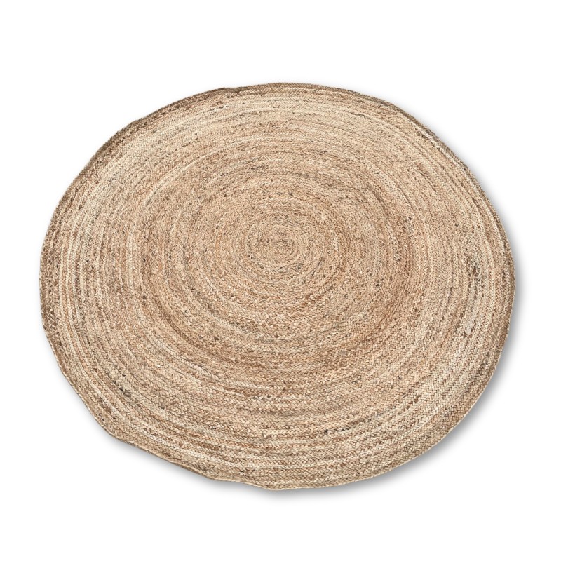 Grand tapis rond en jute doux 150cm - Fabriqué à la main en Inde-TAPIS EN JUTE ET COTON RECYCLÉ-HOSTENATURA