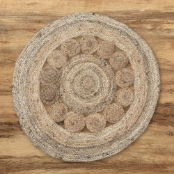 Tapis rond en jute avec cercles à l’intérieur 90cm - Fabriqué à la main en Inde