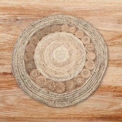 Tapis rond en jute avec cercles à l’intérieur 120cm - Fabriqué à la main en Inde