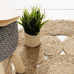 Tapis rond en jute avec cercles à l’intérieur 120cm - Fabriqué à la main en Inde