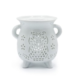 White Owl Ceramic Oil Burner Cauldron - 9.5x10x8cm