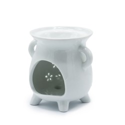 White Owl Ceramic Oil Burner Cauldron - 9.5x10x8cm