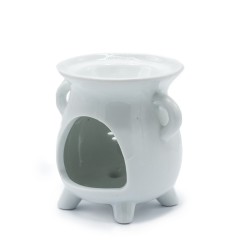 Tree of Life White Ceramic Cauldron Oil Burner - 9.5x10x8cm