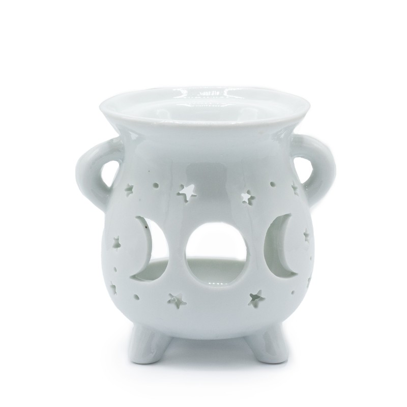 Triple Moon White Ceramic Oil Burner - 9.5x10x8cm-CLASSIC WHITE OIL BURNERS-HOSTENATURA