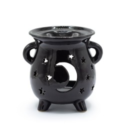 Moon and Stars Black Ceramic Oil Burner Cauldron - 9.5x10x8cm