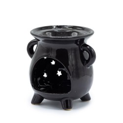 Moon and Stars Black Ceramic Oil Burner Cauldron - 9.5x10x8cm