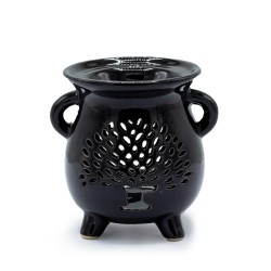 Tree of Life Black Ceramic Cauldron Oil Burner - 9.5x10x8cm