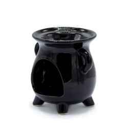 Tree of Life Black Ceramic Cauldron Oil Burner - 9.5x10x8cm