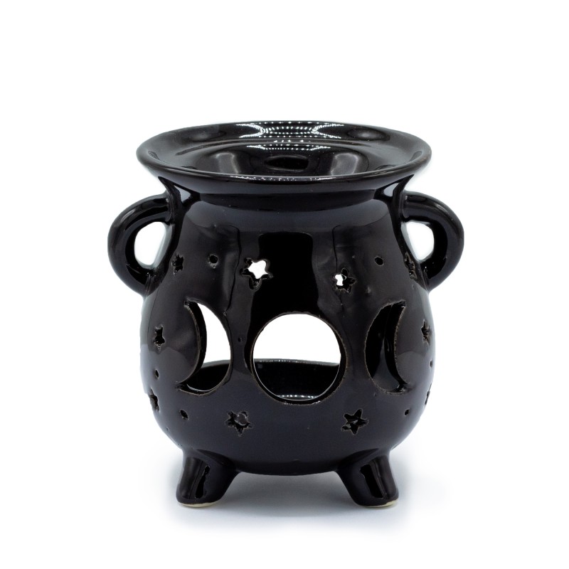 Triple Moon Black Ceramic Oil Burner - 9.5x10x8cm-CLASSIC WHITE OIL BURNERS-HOSTENATURA