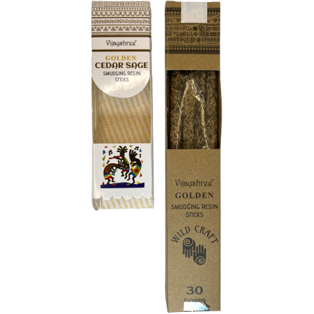 Ceder Wierook en Salie Golden Vijayshree Wild Craft Cedar Sage Ambachtelijke staven van hoge kwaliteit - 30 gram.