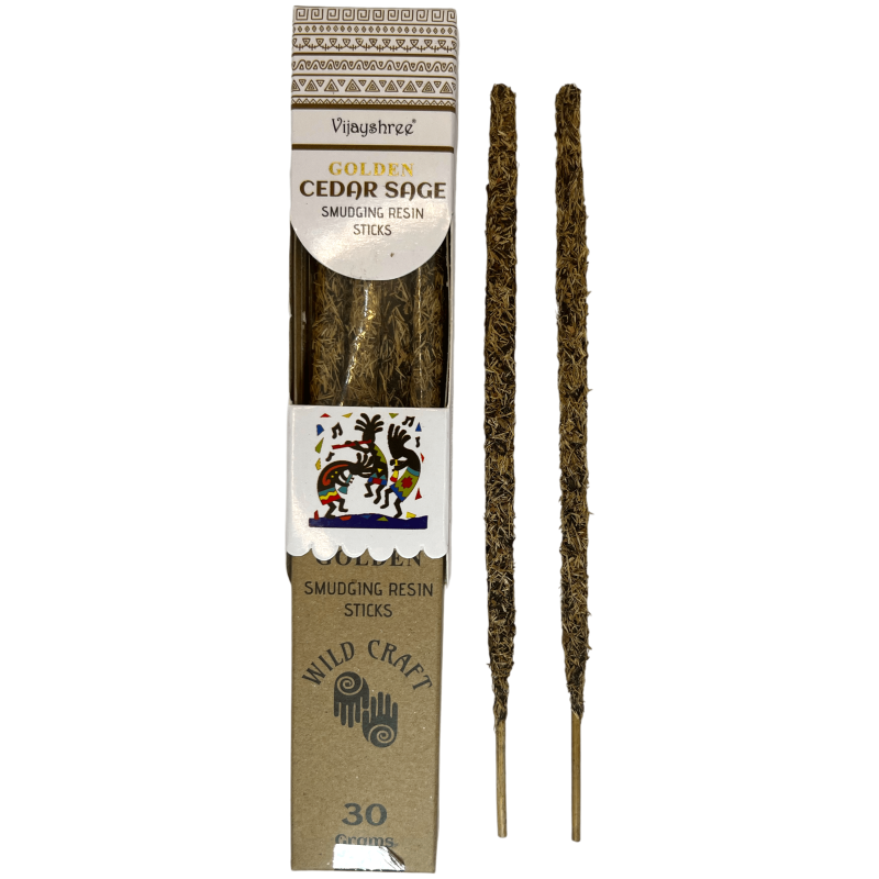 Cederträ Rökelse och Salvia Golden Vijayshree Wild Craft Cedar Sage Hantverksstavar av hög kvalitet - 30 gram.-gyllene vilda hantverk Vijayshree rökelse vilda hantverk-HOSTENATURA