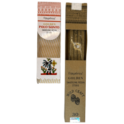 Incenso Palo Santo Golden Vijayshree Wild Craft Palo Santo Varas artesanais de alta qualidade - 30 gramas.