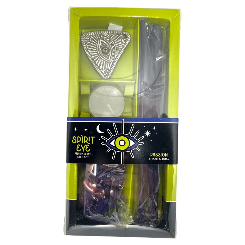 Kit de Incenso Âmbar & Almíscar Spirit Eye Passion - Inclui 30 incensos, 20 cones, 1 porta-incenso e 1 vela de chá-Incenso Olho Espiritual-HOSTENATURA