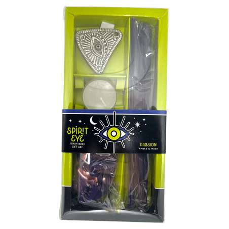 Kit di incenso Spirit Eye Passion Amber & Musk - Include 30 bastoncini di incenso, 20 coni, 1 portaincenso e 1 candela da tè