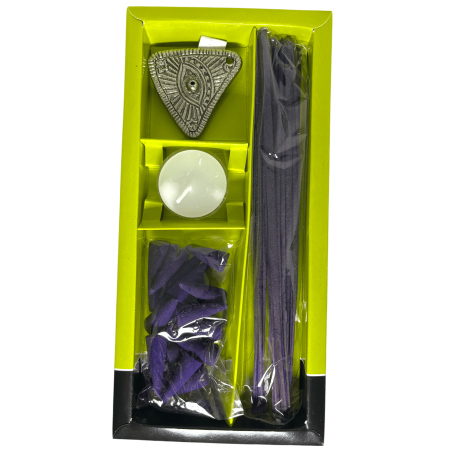 Spirit Eye Passion Amber & Musk rökelsekit - Innehåller 30 rökelsepinnar, 20 kottar, 1 rökelsehållare och 1 värmeljus