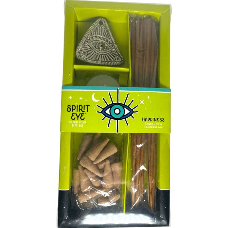 Kit de tămâie Happiness Bergamotă și Lemongrass Spirit Eye - Include 30 de bețișoare de tămâie, 20 de conuri, 1 suport pentru tă-Tămâie pentru ochi de spirit-HOSTENATURA