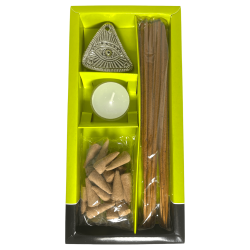 Kit Encens Bonheur Bergamote et Citronnelle Esprit Oeil - Comprend 30 bâtonnets d’encens, 20 cônes, 1 porte-encens et 1 bougie