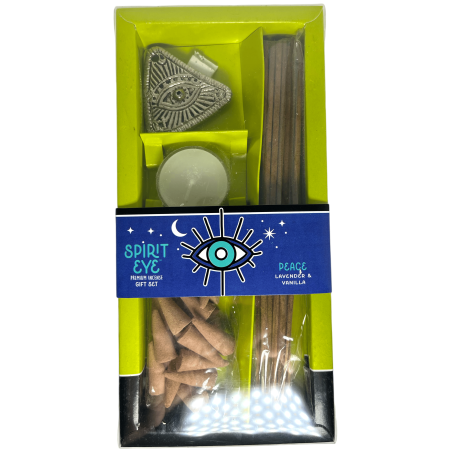 Kit di incenso alla lavanda e vaniglia Spirit Eye Peace - Include 30 bastoncini di incenso, 20 coni, 1 portaincenso e 1 candela