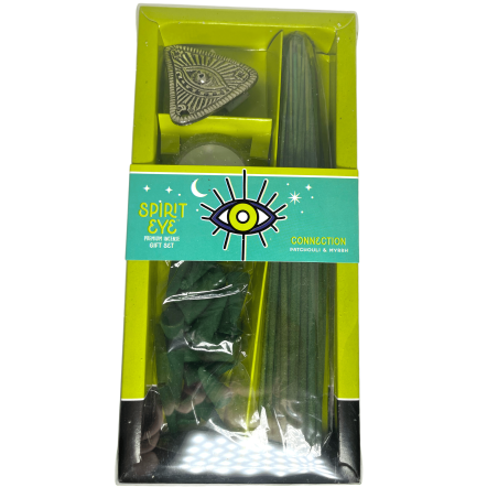 Kit d’encens Connexion Patchouli et Myrrhe Spirit Eye - Comprend 30 bâtonnets d’encens, 20 cônes, 1 porte-encens et 1 bougie cha