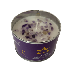 Lavendel kaars met amethist elementen - 1 sojawas kaars Air Libra, Aquarius en Gemini Element