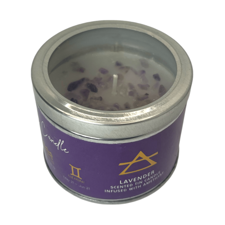 Vela Lavanda con Amatista Elements - 1 Vela de Cera de Soja Elemento Aire Libra, Aquarius y Geminis