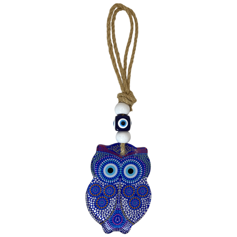 Colgante Amuleto Ojo Turco y Búho - 25x6,7cm - Amuleto Brasileño contra el mal de ojo y las energías negativas-Decoración Ojo Turco - Ojo de Protección-HOSTENATURA