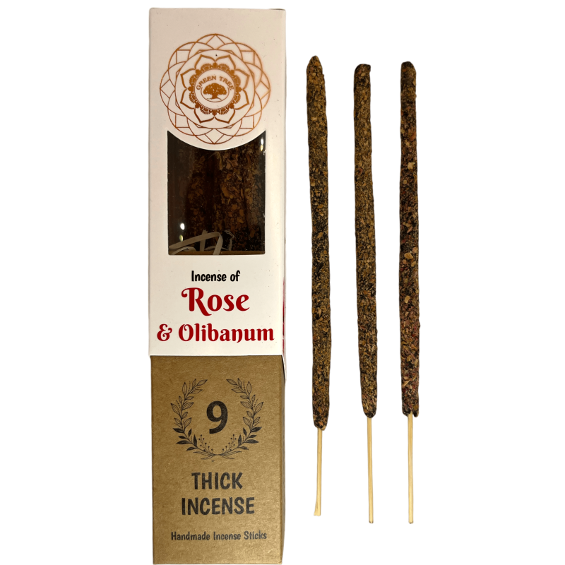 Green Tree Pink and Frankincense Botanical Incense - 9 thick craft herbal sticks-Incienso Botanical Green Tree - Inciensos hechos a mano con hierbas naturales-HOSTENATURA