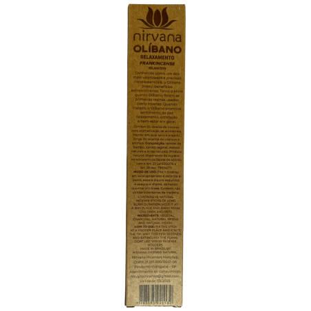 Incienso Olíbano Premium Nirvana Brasil Relajación - 5 varillas gruesas artesanales