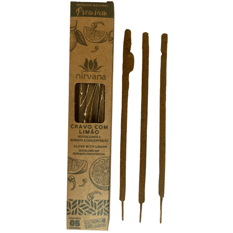 Premium Nirvana Brazil Clove Incense with Lemon Revitalizing and Concentration Boost - 5 thick handmade sticks-Premium Line Incense Nirvana Brazil-HOSTENATURA