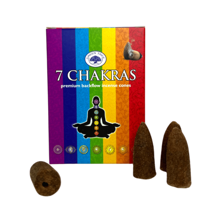 Conos Reflujo Incienso 7 Chakras Green Tree Blackflow - Cajita de 12 conos de incienso de flujo inverso