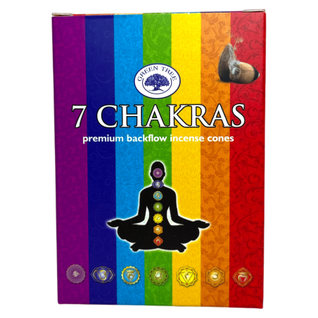 Conuri de reflux de tămâie 7 chakre Green Tree Blackflow - Cutie cu 12 conuri de tămâie cu flux invers