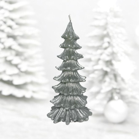 Silver Christmas Tree-shaped candle 200gr. 18x9x9cm