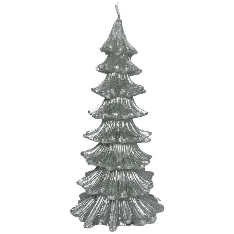 Vela en forma de Árbol de Navidad Plateada 200gr. 18x9x9cm-VELAS E VELAS ESOTERICAS-HOSTENATURA